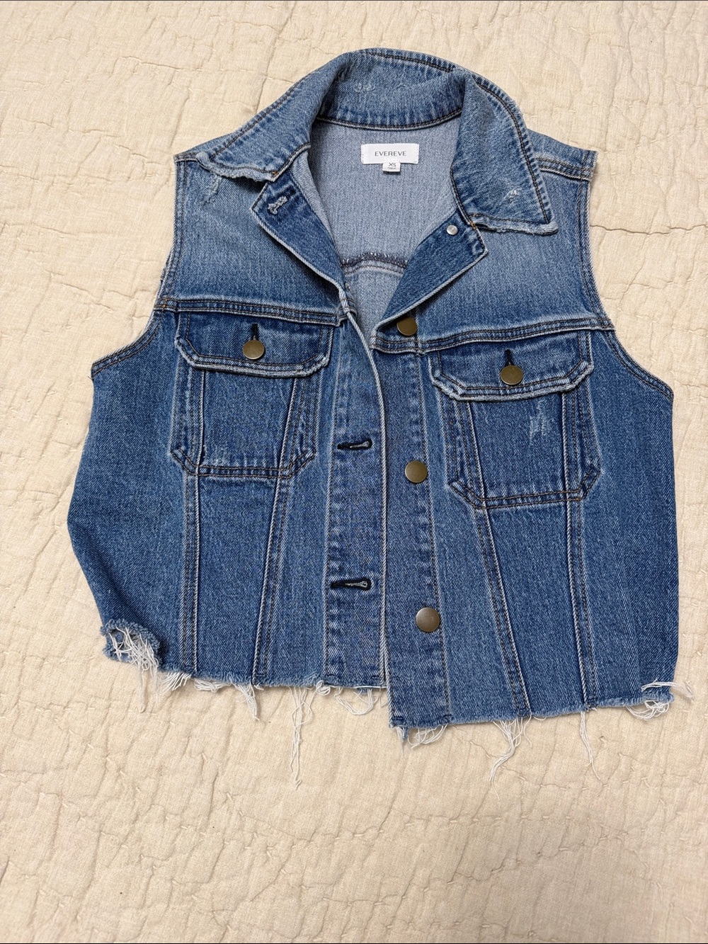 Evereve Distressed Blue Denim Sleeveless Jacket